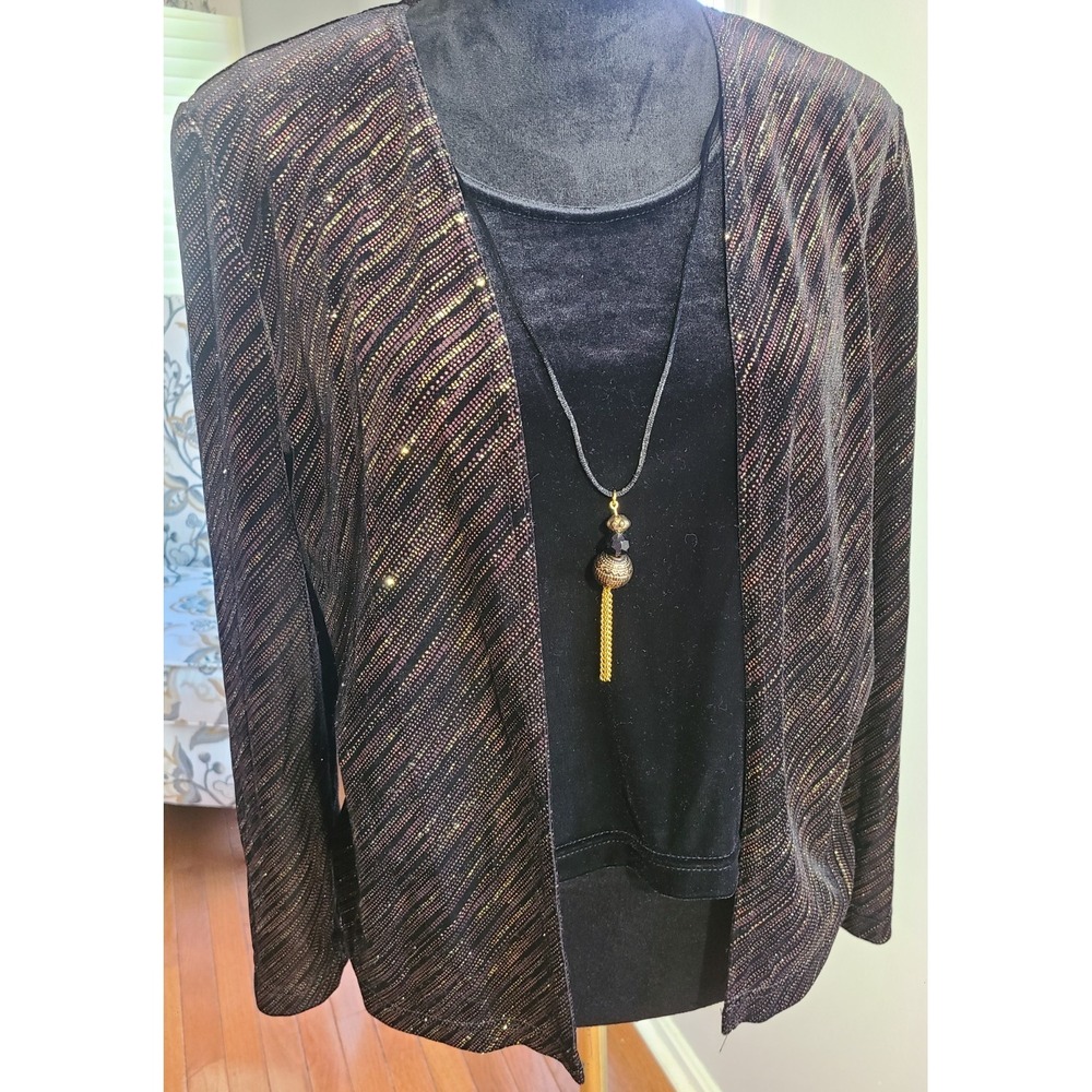 VTG Karin Stevens Glitter Disco Jacket W/ Velvet Top & Necklace Sz 6P 80's 90s